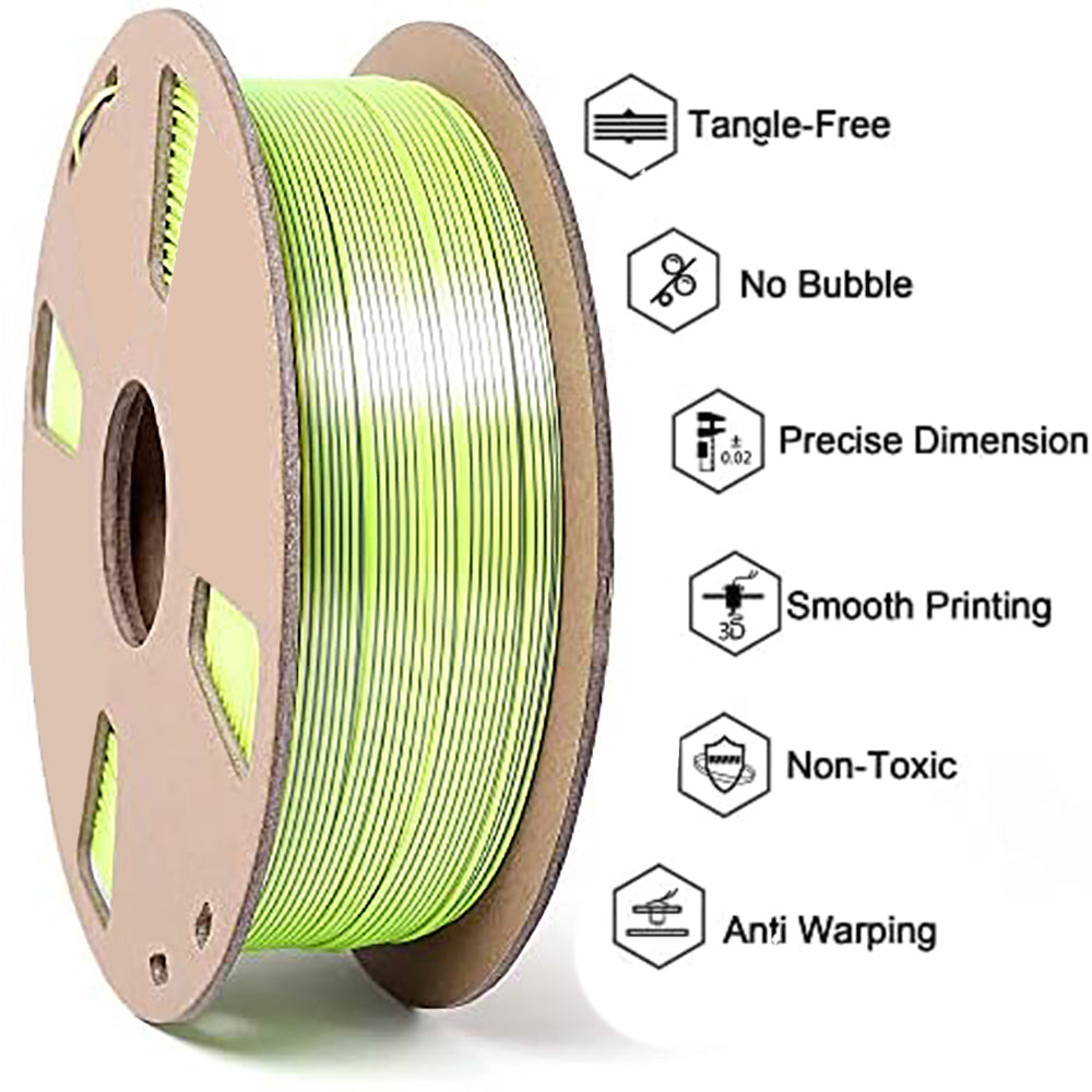 1.75mm Bicolor Magic PLA 3D Printer Filament, Shiny Silk Coextruded PLA