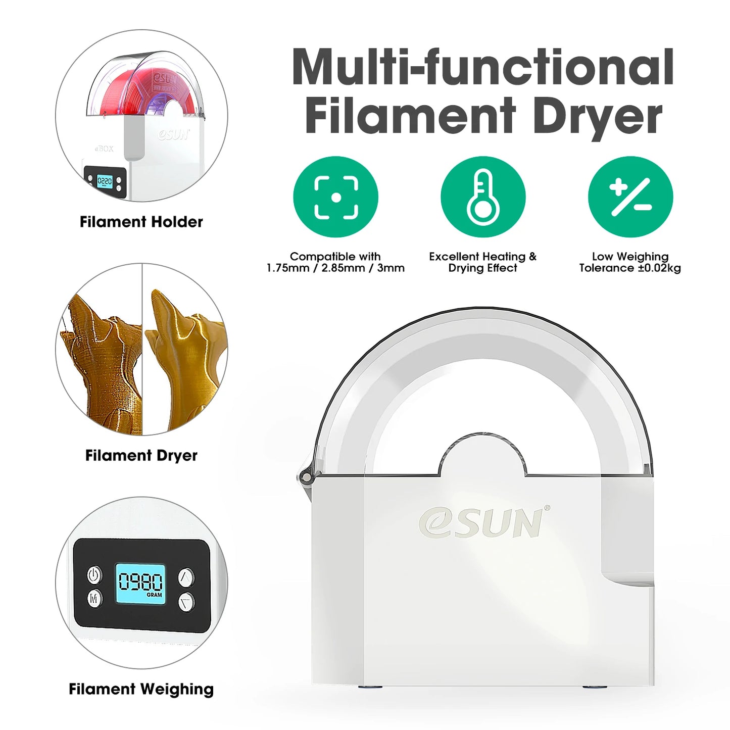 eSUN eBOX 3D Printing Filament Storage Box Filament Storage Holder Keeping Filament Dry Measuring Filament Weight for 3D Printer