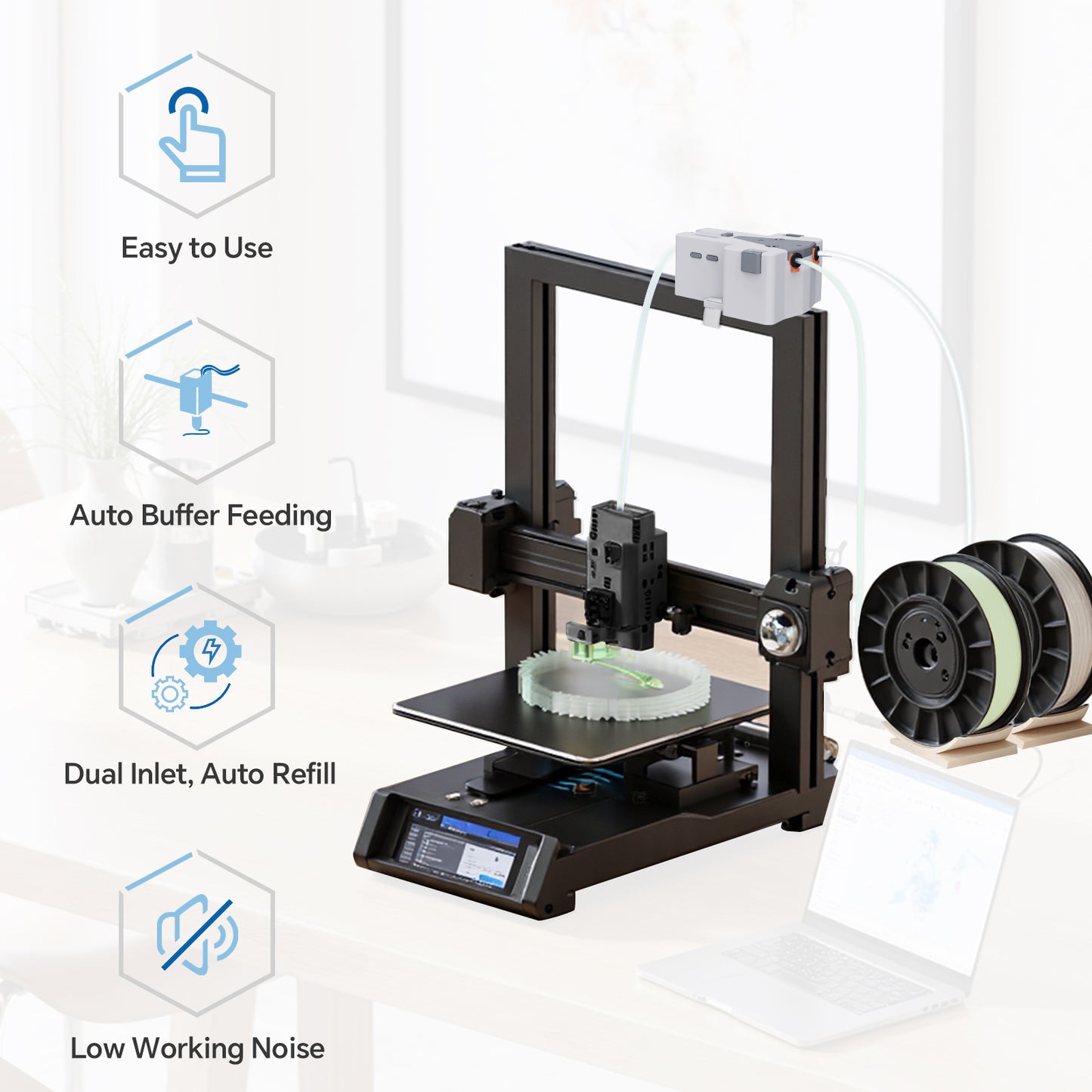 WISEPRO 3D Printer Filament Buffer for 1.75mm PLA/ABS, Auto Filament Feeding & Switching, Ensures Continuous Printing,Prevents Filament Runout